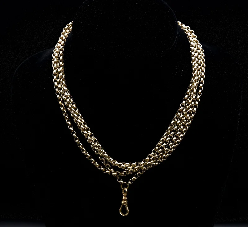 Ladies Necklaces with Yellow Sanidine-Ladies Anchor Design Necklaces -Antique 14K Gold Victorian Long Guard Chain Necklace - 65.5"