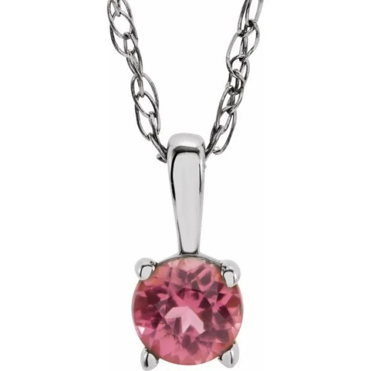 Ladies Necklaces with Sun Spark-Ladies Antique Charm Necklaces -14K White 3 mm Natural Pink Tourmaline Youth Solitaire 14" Necklace