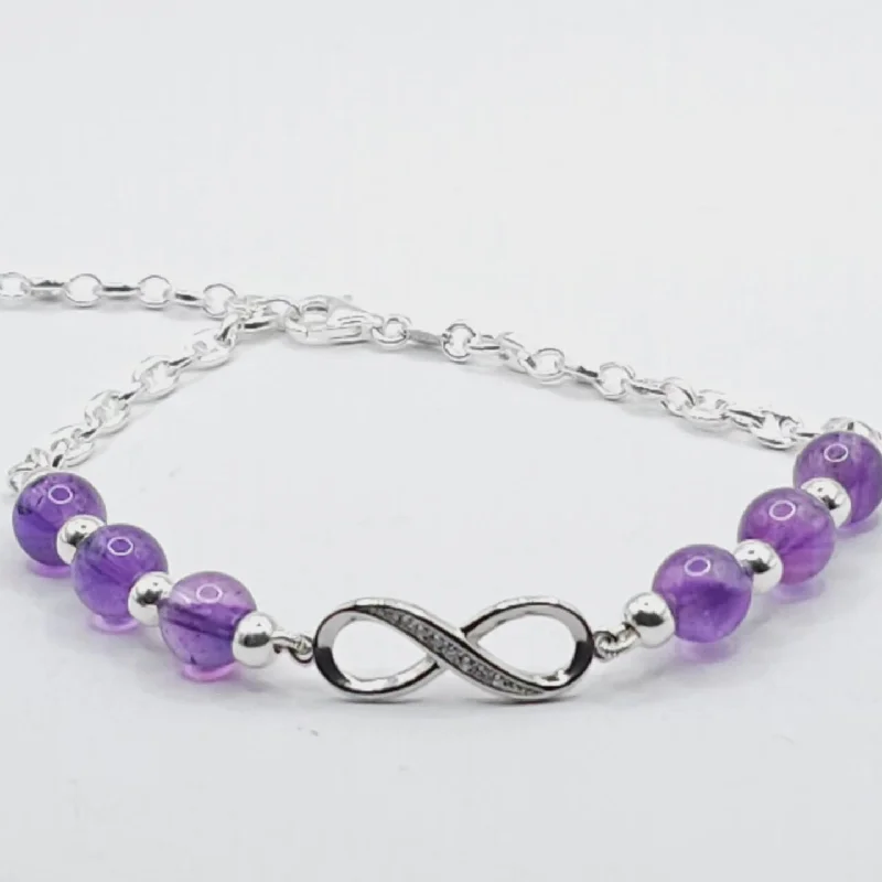 Ladies Bracelets with Silver Glow-Ladies Diamond Studded Bracelets -AMETHYST INFINITY MINIMALIST BRACELET