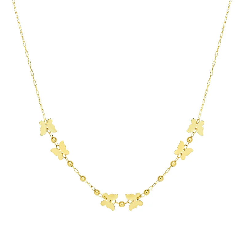 Ladies Necklaces for Night Glow-Ladies Party Glam Necklaces -14K Gold Butterfly Necklace