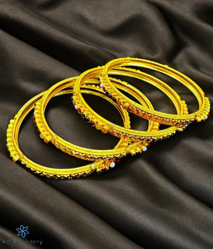 Ladies Bracelets with Yellow Heliodor-Ladies Weathered Metal Bracelets -The Rati Silver Navratna Bangle (Size /2.2/2.4/2.6/2.8)