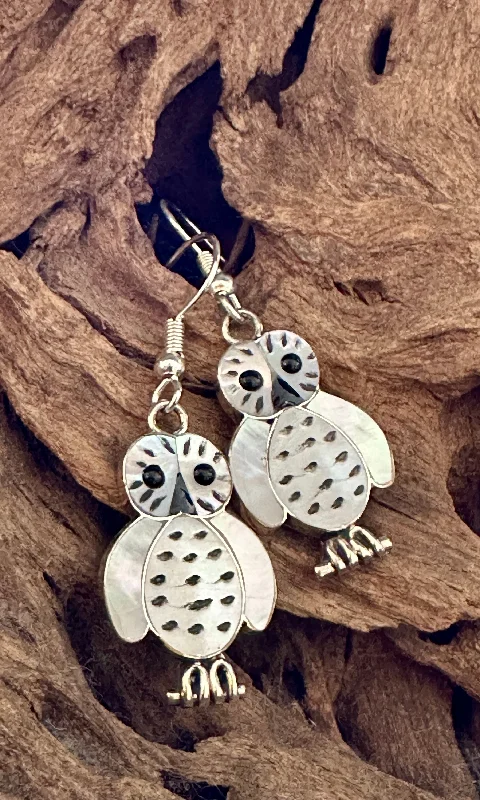 Ladies Metro Sleek Earrings -Ladies Earrings with Teardrop Spark-SNOWY OWL Regina Kallestewa Zuni  Silver Earrings