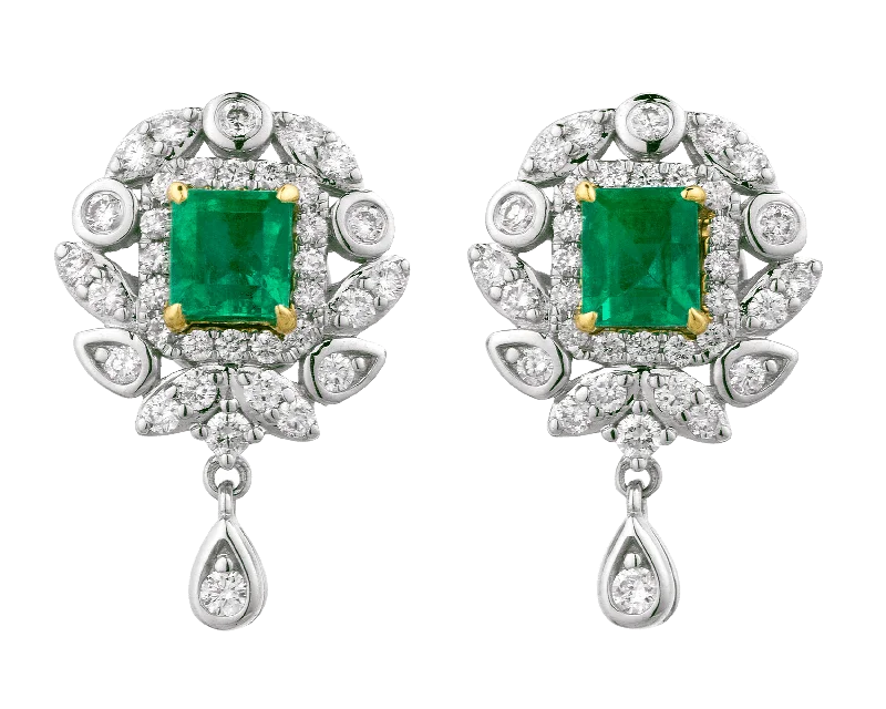 Ladies Lustrous Pearl Earrings -Ladies Earrings Handmade Spark-Colombian Emerald Earrings, 1.00 Carat