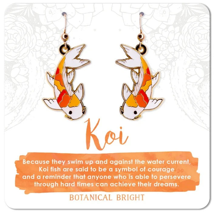 Ladies Adventure Call Earrings -Ladies Earrings for Writer Spark-Botanical Bright Dangle Earrings - Koi Fish