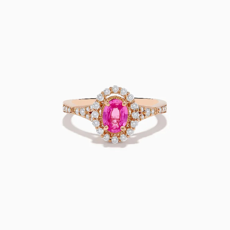 Ladies Chakra Harmony Rings -Ladies Rings for Sport Glow-14K Rose Gold Pink Sapphire and Diamond Ring