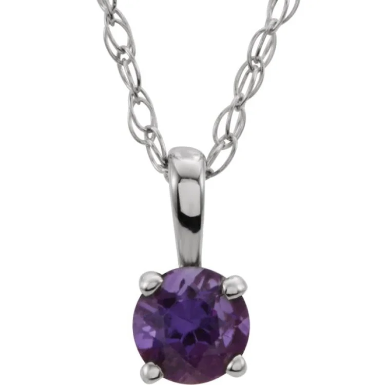 Ladies Necklaces with Pale Prehnite-Ladies Dramatic Statement Necklaces -Sterling Silver 3 mm Imitation Amethyst Youth Solitaire 14" Necklace