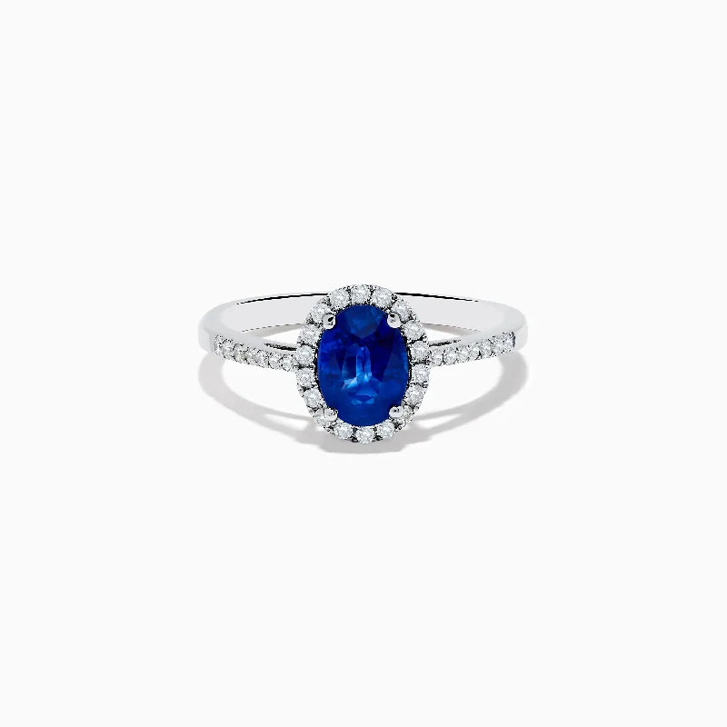 Ladies Sapphire Shine Rings -Ladies Rings Soft Glow-14K White Gold Oval Blue Sapphire and Diamond Ring