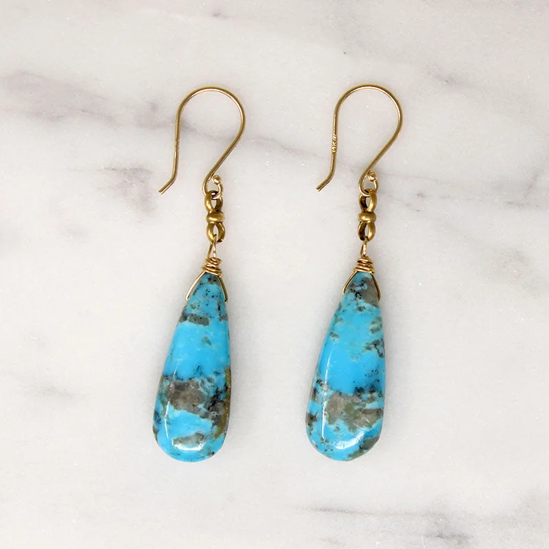 Ladies Ear Climber Earrings -Ladies Earrings with Warm Opal-Saturated Blue Turquoise with Gold Detail Earrings by brunet