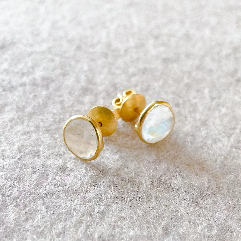 Ladies Sunny Yellow Earrings -Ladies Earrings with Gold Amber-Sliced Moonstone Gold Stud Earrings