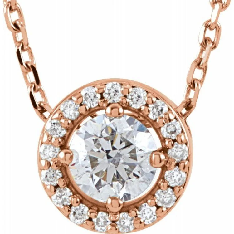 Ladies Necklaces with Bloom Shine-Ladies Shimmering Gem Necklaces -14K Rose 1/5 CTW Natural Diamond Halo-Style 16" Necklace