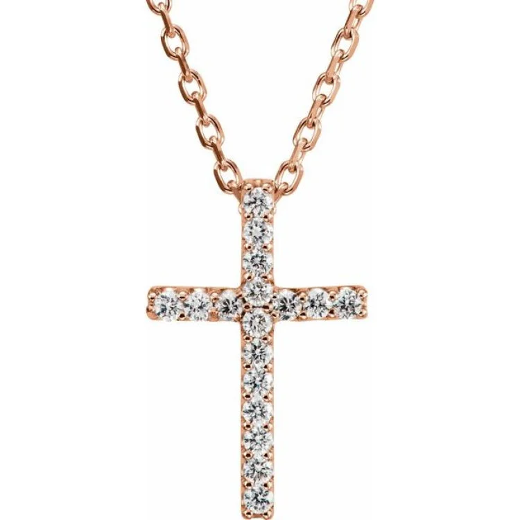 Ladies Necklaces for Artist Spark-Ladies Mother-Daughter Necklaces -14K Rose .06 CTW Natural Diamond Petite Cross 16" Necklace