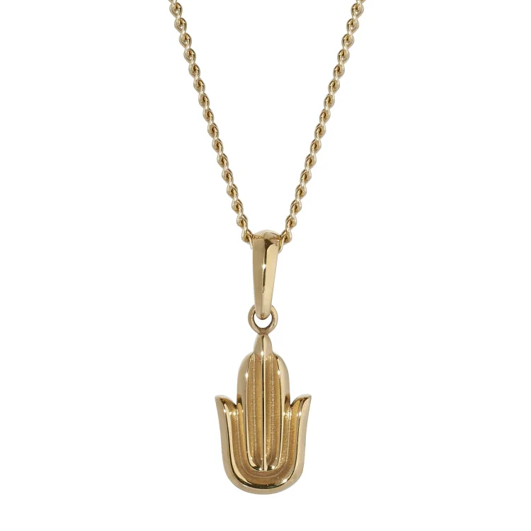 Ladies Necklaces for Engineer Glow-Ladies Desert Sand Necklaces -Gold IP Finish Stainless Steel Hamsa Hand Necklace on 20" Curb Chain