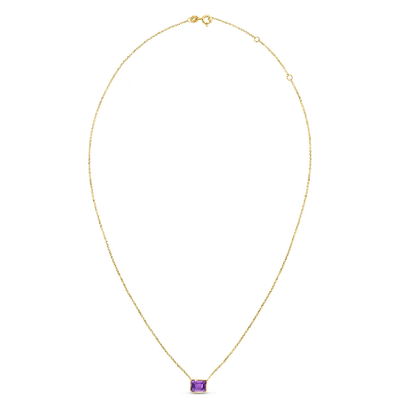 Ladies Necklaces with White Phenakite-Ladies Country Charm Necklaces -14K Gold Emerald Cut Amethyst Necklace