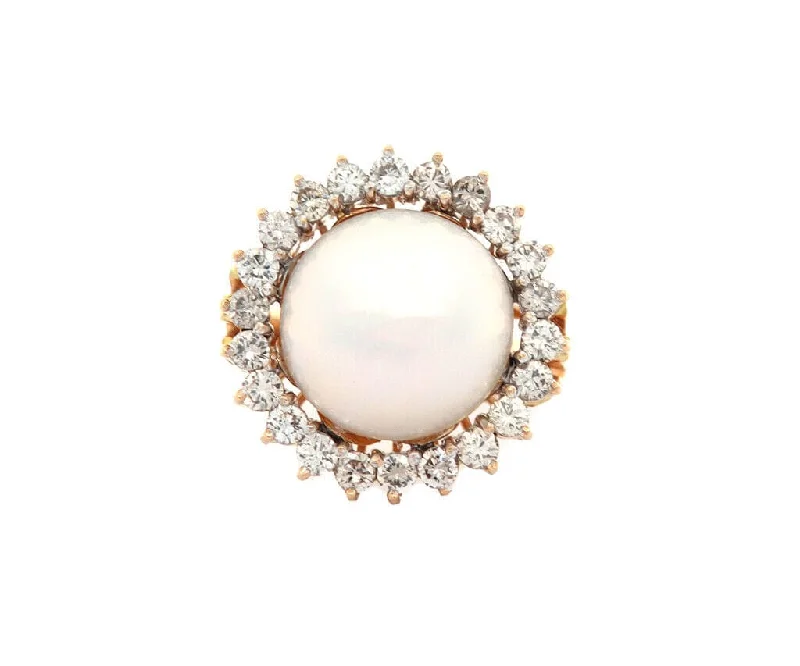 Ladies Peak Ridge Rings -Ladies Rings with Square Glow-Mabe Pearl and 0.85ctw Diamond Halo Ring in 18K