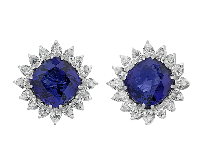 Ladies Milestone Anniversary Earrings -Ladies Earrings Ethnic Shine-Tanzanite Earrings, 17.92 Carats