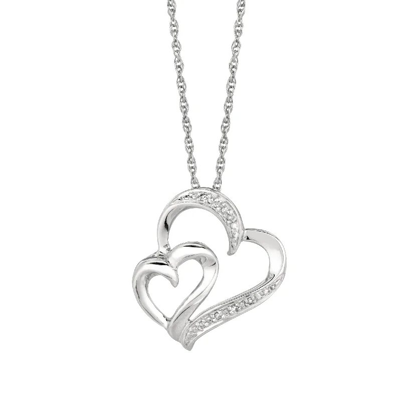 Ladies Necklaces with Coral Spark-Ladies Best Friend Necklaces -Silver Diamond Accent .03ct Interlocked Hearts Necklace