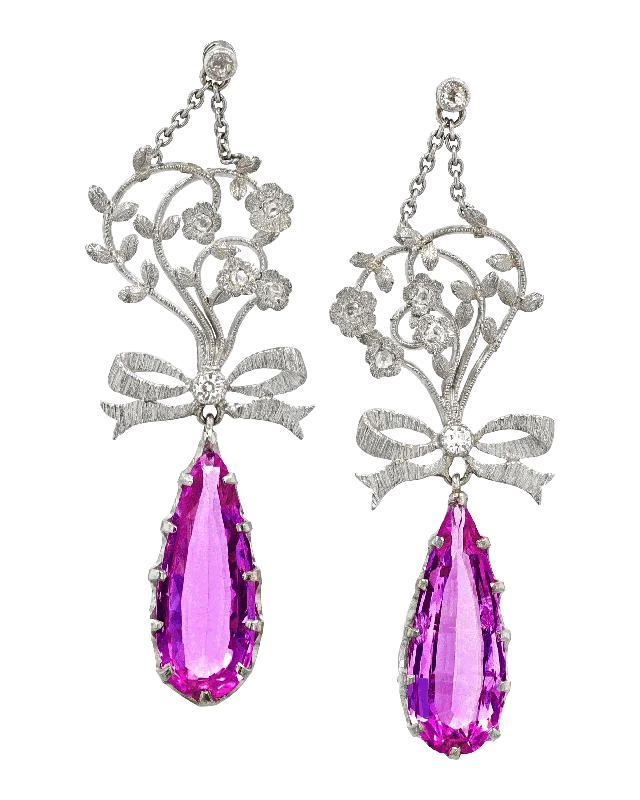 Ladies Farmstead Style Earrings -Ladies Earrings with Hex Shine-Edwardian Pink Topaz Earrings, 6.60 Carats