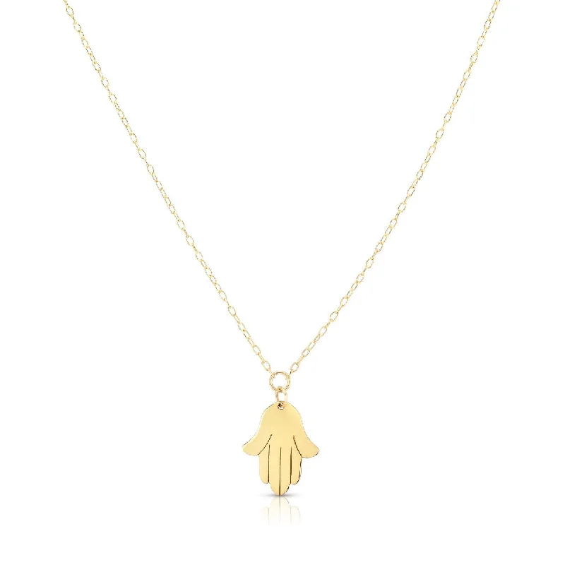 Ladies Marked Style Rings -Ladies Rings for Activist Glow-14kt Yellow Gold 18" Hamsa Necklace with 1" Extender Spring Ring Clasp RC1547-18