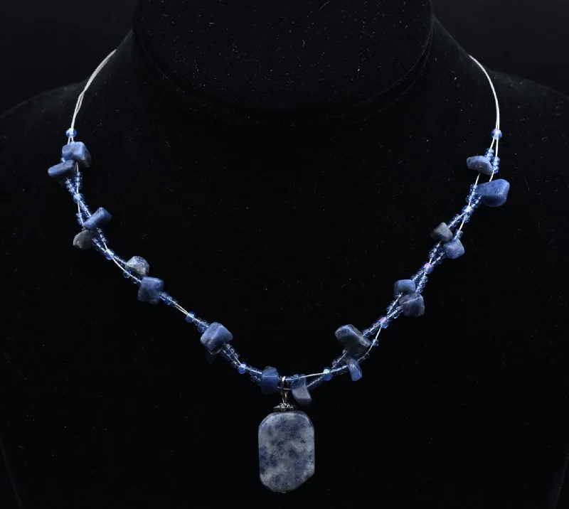 Ladies Necklaces Luxe Glow-Ladies Stainless Steel Necklaces -Sodalite Chip Bead Necklace - 16"