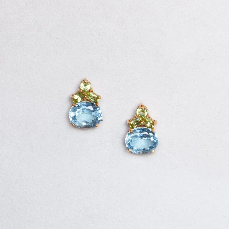 Ladies Frosted Matte Earrings -Ladies Earrings with Rose Kunzite-Vintage "Kiki Classics" Oval Blue Topaz and Peridot Petal Earrings