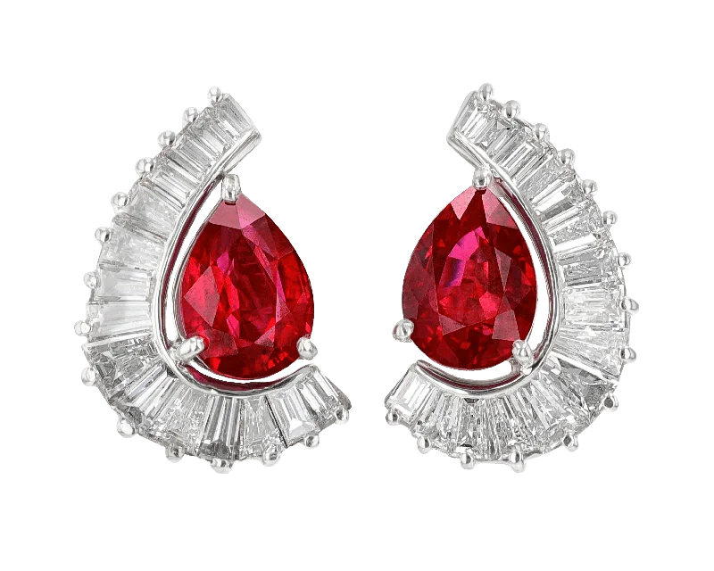 Ladies Dragon Scale Earrings -Ladies Earrings with Heart Spark-Burma Ruby Earrings, 4.24 Carats