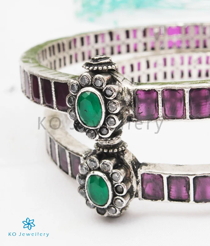 Ladies Bracelets with Sky Topaz-Ladies Blooming Floral Bracelets -The Padmavati Silver Kemp Bracelet(Oxidised/Size 2.2/2.4/2.6/2.8)