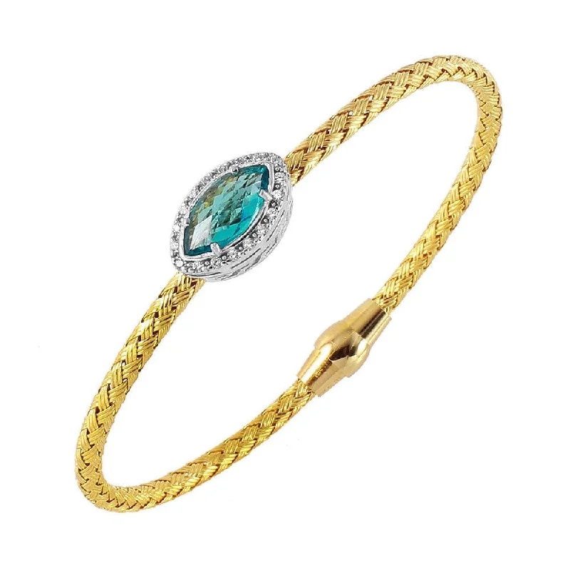 Ladies Bracelets with Pink Tourmaline-Ladies Fresh Spring Bracelets -Clearance-Silver 925 Gold Plated Twisted Aqua CZ Stone Bangle Bracelet - ECB00039YG