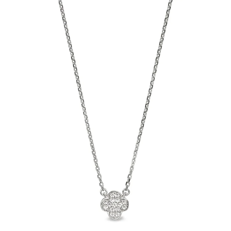 Ladies Necklaces for Design Glow-Ladies Mermaid Scale Necklaces -Platinum Finish Sterling Silver Micropave Small Clover Shape Necklace with Simulated Diamonds on 16"-18" Adjustable Chain