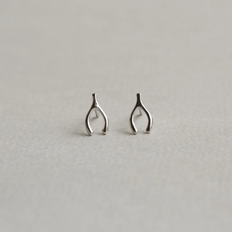 Ladies Midnight Black Earrings -Ladies Earrings for Date Glow-Silver Wishbone Stud Earrings