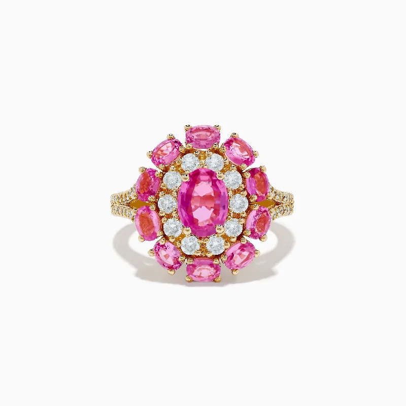 Ladies Enchanted Vine Rings -Ladies Rings with Blue Pectolite-14K Yellow Gold Pink Sapphire and Diamond Ring