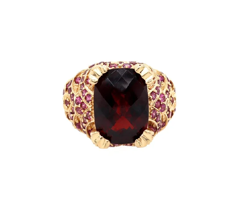 Ladies Chakra Harmony Rings -Ladies Rings for Sport Glow-7.0ct Garnet and 1.60ctw Pink Tourmaline Scalloped Cocktail Ring in 14K