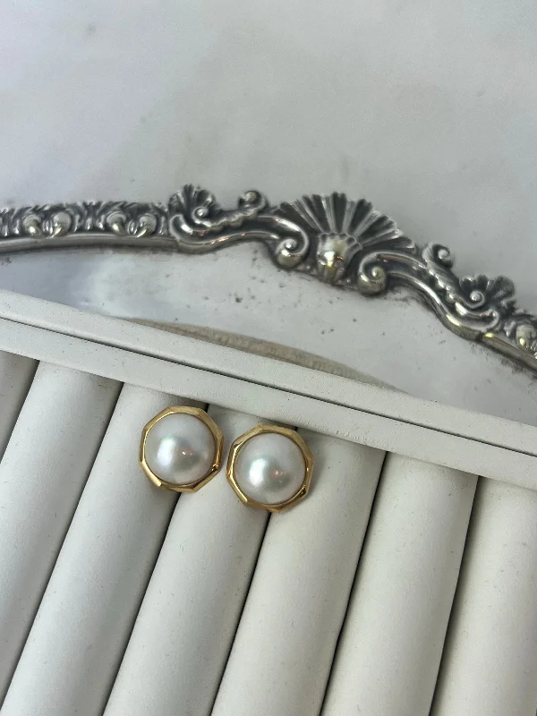 Ladies Standout Unique Earrings -Ladies Earrings with Grey Hematite-Estate Collection 14K Gold and Pearl Earrings