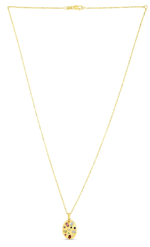 Ladies Necklaces with Silver Cassiterite-Ladies Energy Flow Necklaces -14K Gold Gemstone Inlay Oval Necklace