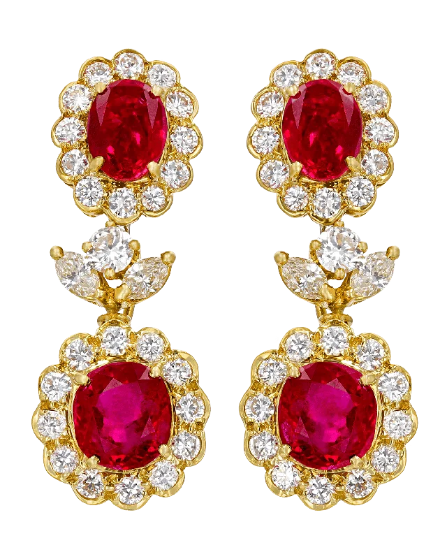 Ladies Sunny Yellow Earrings -Ladies Earrings with Gold Amber-Burma Ruby Earrings, 7.87 Carats