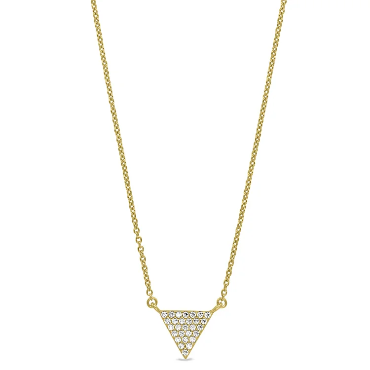 Ladies Necklaces with Aqua Variscite-Ladies Unicorn Horn Necklaces -Gold Finish Sterling Silver Micropave Triangle Necklace with Simulated Diamonds on 16"-18" Adjustable Chain