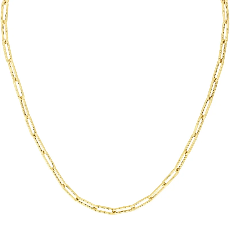 Ladies Necklaces with Grey Pollucite-Ladies Woodland Tone Necklaces -10K Gold 4.2mm Lite Paperclip Necklace