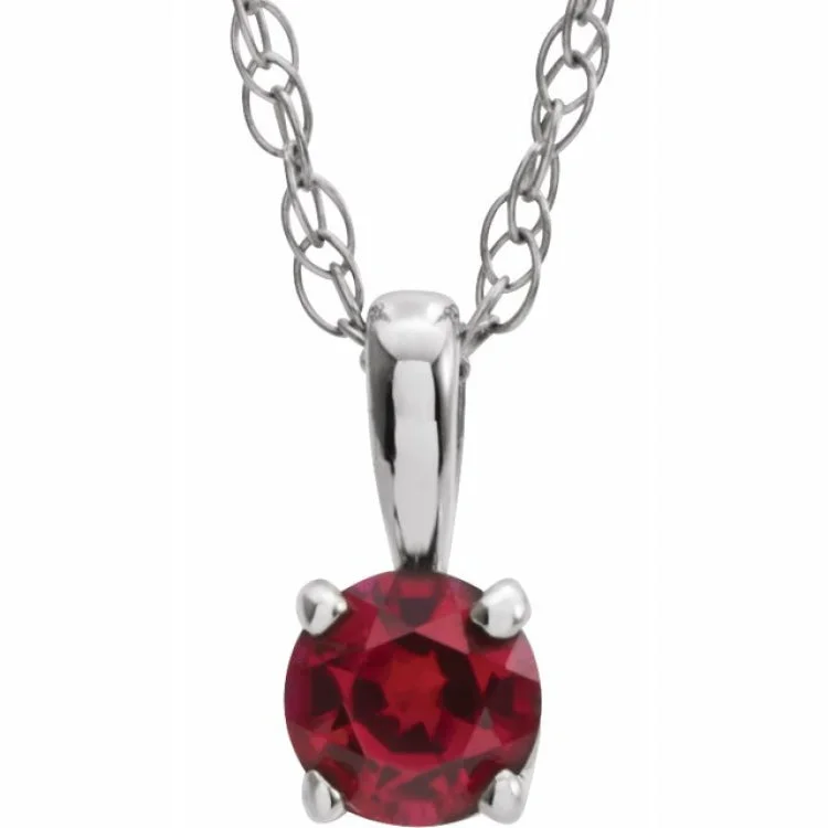 Ladies Necklaces with Petal Shine-Ladies Holiday Glow Necklaces -14K White 3 mm Lab-Grown Ruby Youth Solitaire 14" Necklace