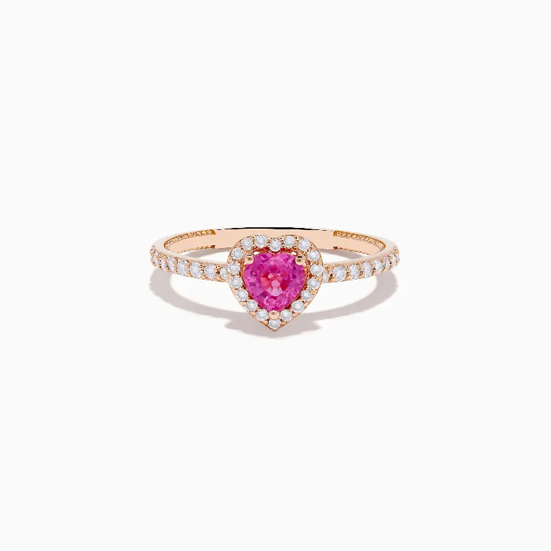 Ladies Metro Sleek Rings -Ladies Rings with Teardrop Spark-Novelty 14K Rose Gold Pink Sapphire and Diamond Heart Ring