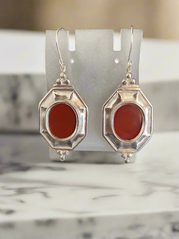 Ladies Memory Token Earrings -Ladies Earrings for Lawyer Shine-Byzantine Earrings in Sterling Silver with Carnelian (GT-10)