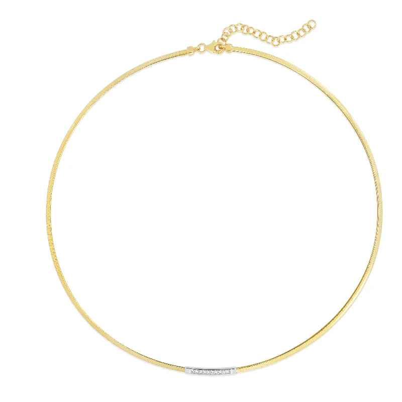 Ladies Necklaces Luxe Glow-Ladies Stainless Steel Necklaces -14K Gold Skinny Omega Diamond Bar Necklace