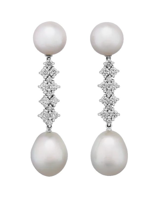 Ladies Valentine’s Romance Earrings -Ladies Earrings Low Cost-South Sea Pearl and Diamond Earrings