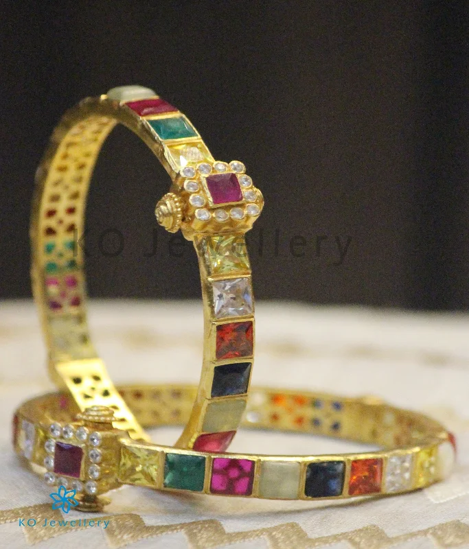 Ladies Bracelets in Warm Gold-Ladies Rich Gold Bracelets -The Sampada Silver Navaratna Bracelet (Size /2.2/2.4)