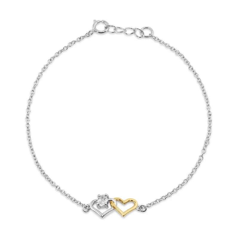 Ladies Bracelets for Volunteer Shine-Ladies Bold Confidence Bracelets -925 Sterling Silver Rhodium and Gold Plated Heart Clear CZ Bracelet- BGB00386