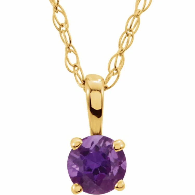 Ladies Necklaces for Bridal Spark-Ladies 22K Gold Necklaces -14K Yellow 3 mm Amethyst Youth Solitaire 14" Necklace