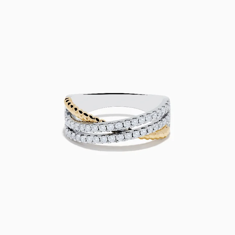 Ladies Hexagonal Shine Rings -Ladies Rings for Kin Glow-Duo 14K White & Yellow Gold Diamond Criss Cross Ring