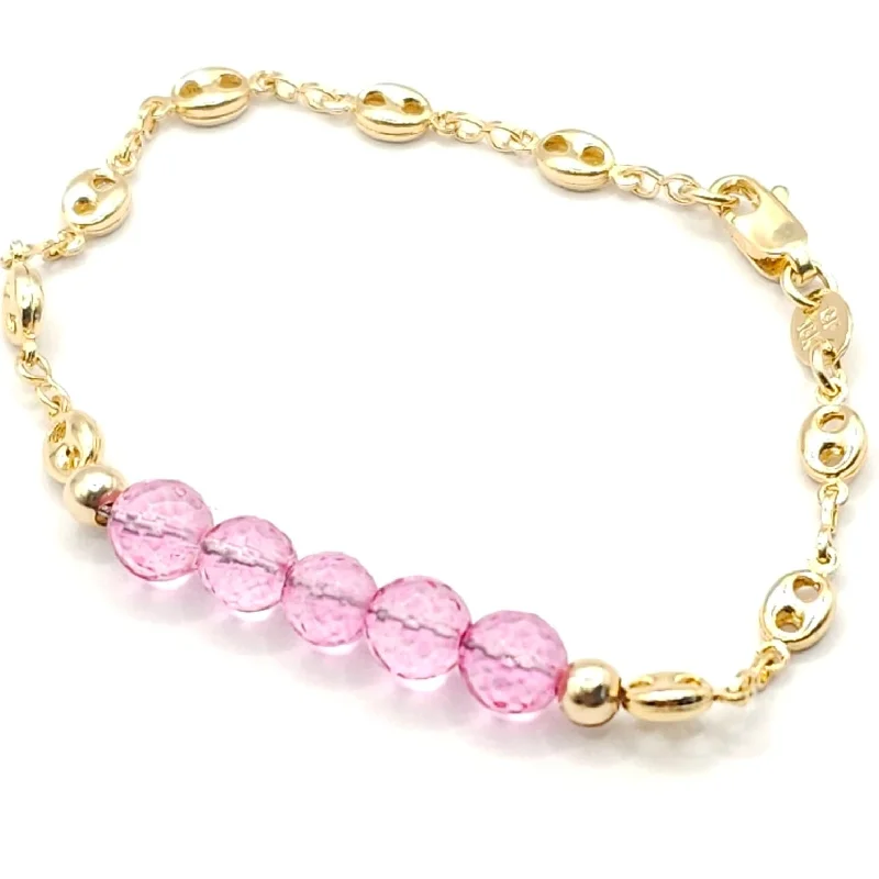 Ladies Bracelets for Gala Glow-Ladies Mother’s Pride Bracelets -PINK TOPAZ + GOLD MINIMALIST BRACELET