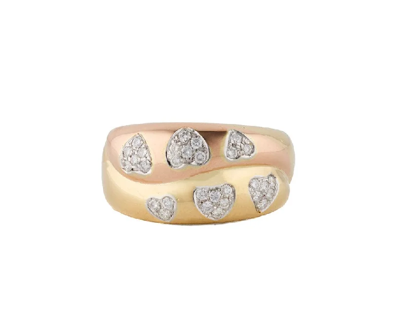 Ladies Lustrous Pearl Rings -Ladies Rings Handcrafted Shine-Chimento 0.60ctw Pave Diamond Heart Double Row Ring in 18K