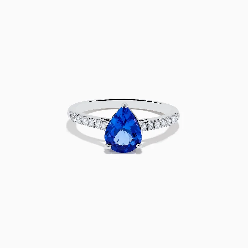 Ladies Bargain Gem Rings -Ladies Rings Thin Spark-Nahla 14K White Gold Pear Tanzanite and Diamond Solitaire Ring