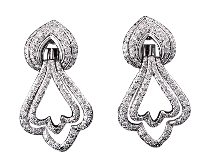 Ladies Oriental Flair Earrings -Ladies Earrings for Love Glow-Henry Dunay Platinum and Diamond Dangle Earrings