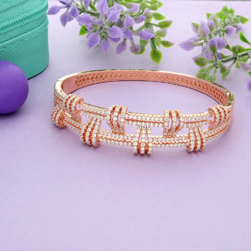 Ladies Bracelets for Science Shine-Ladies Peak Ridge Bracelets -Sterling Silver 925 Double Layer Design Zirconia Rose Gold Plated Bangle - FKJBNGSL9482